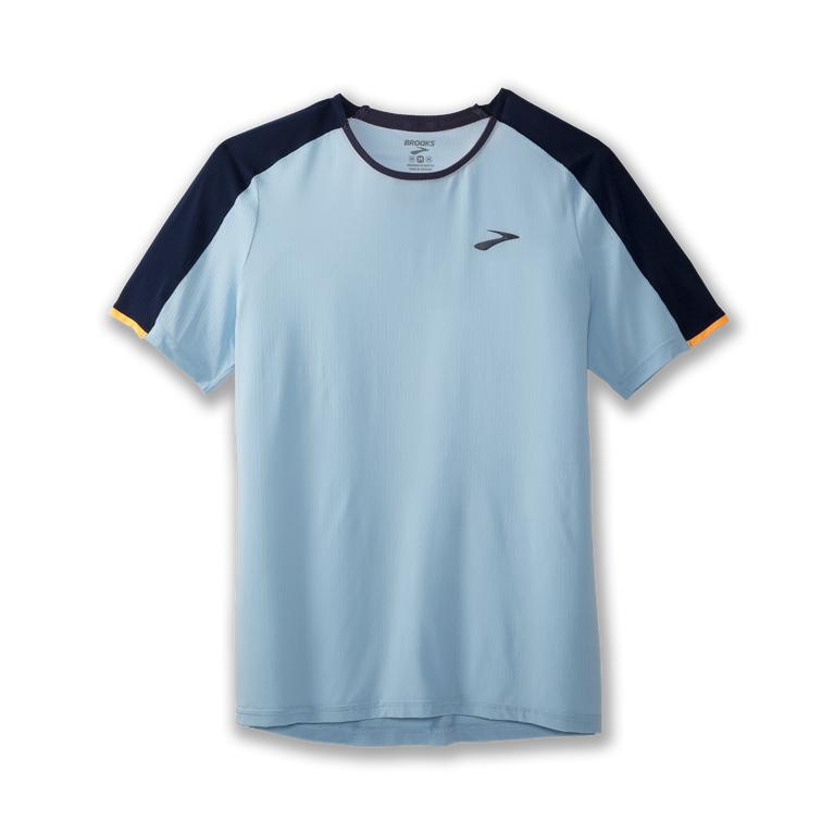 Brooks Atmosphere Men's Short Sleeve Running Shirt - Pool/Navy/Fluoro Orange (94130-RCOG)